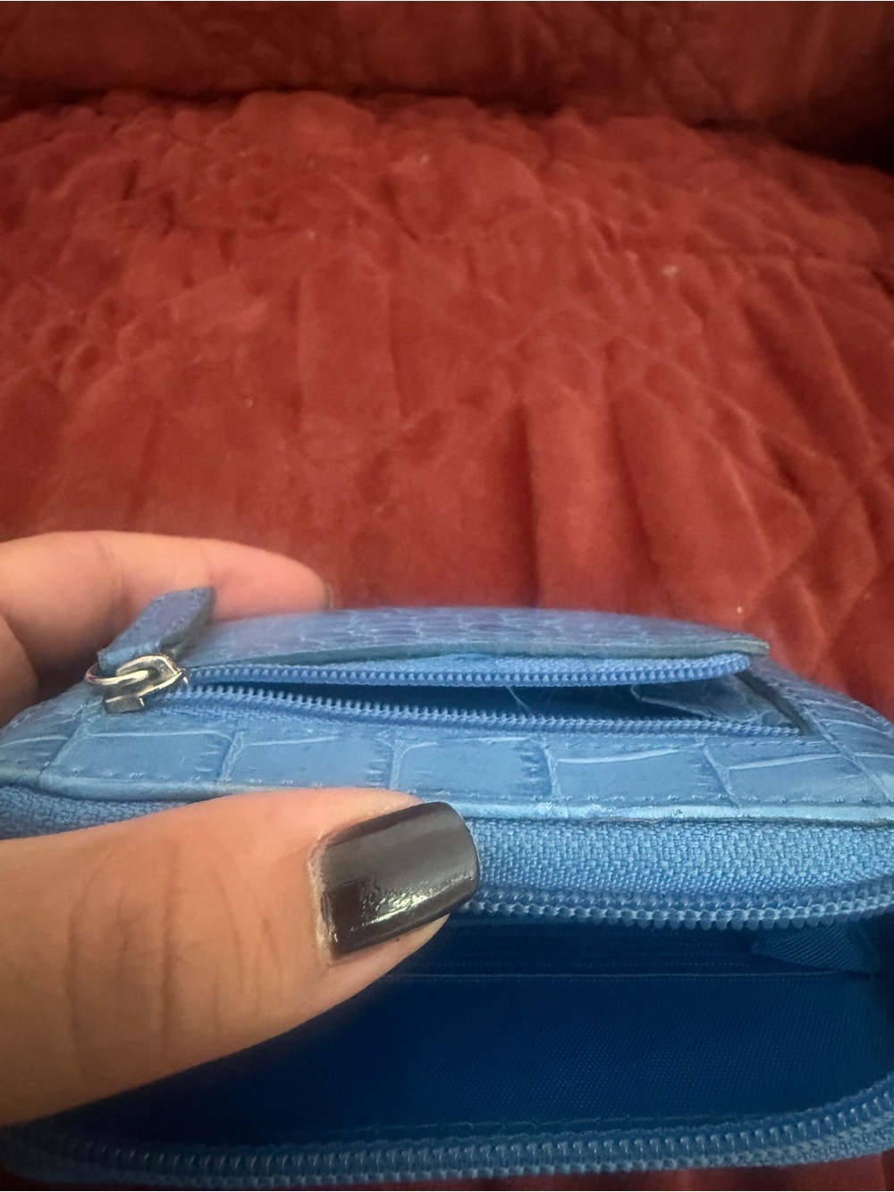 Croc-Texture Light Blue Compact Wallet with Clear ID Window - Picture 6 of 7